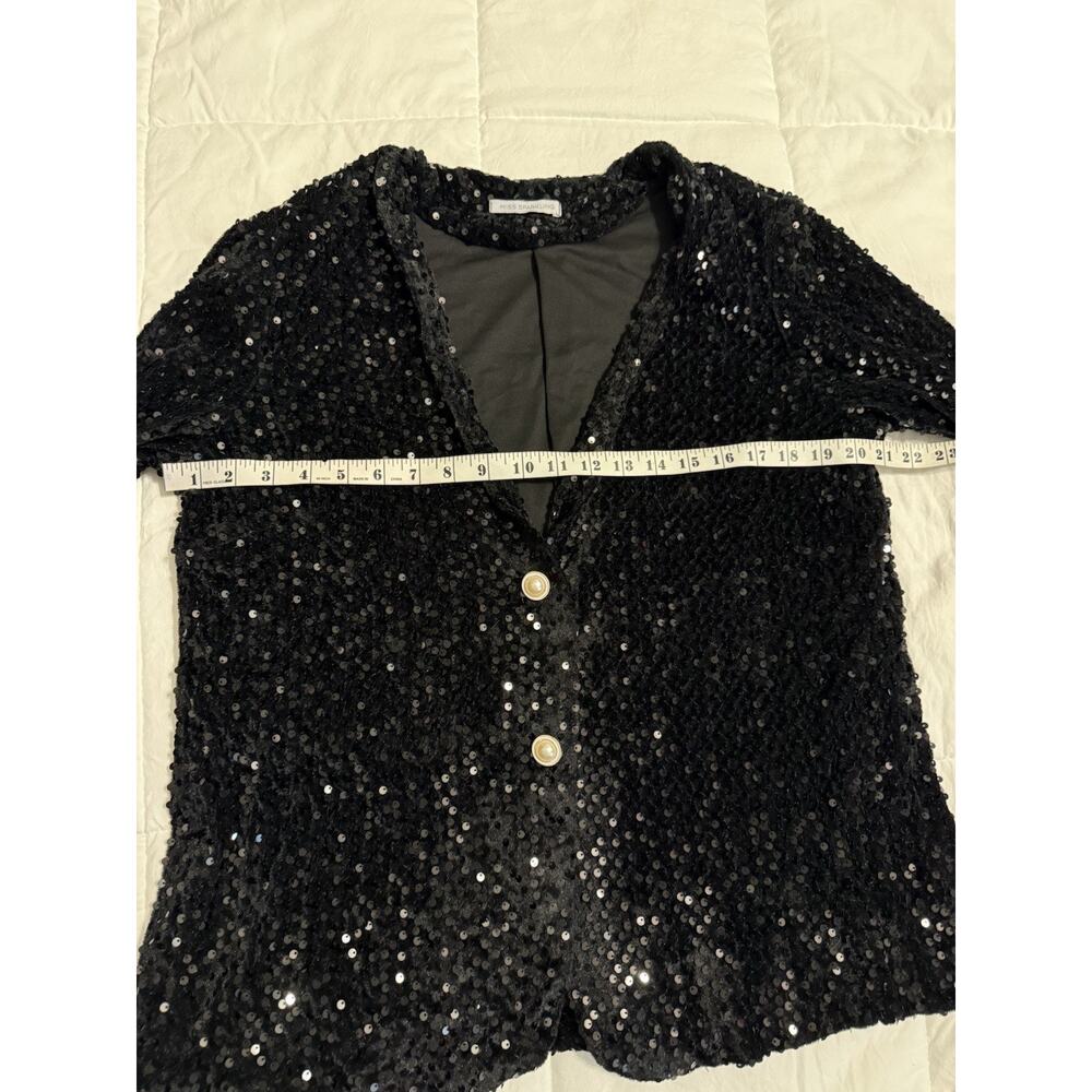 Women’s Black Sparkling Sequins Pearl Blazer Size Large Evening Party Wedding - Picture 9 of 12